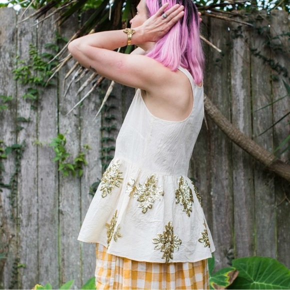 Caron Callahan 100% cotton Kate Tank in muslin with sequin applique NEW - Picture 8 of 16